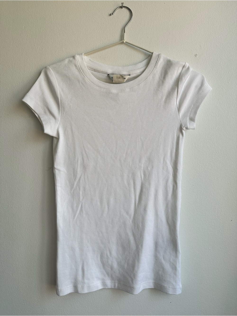 Club Monaco White Ribbed Short Sleeve Tee